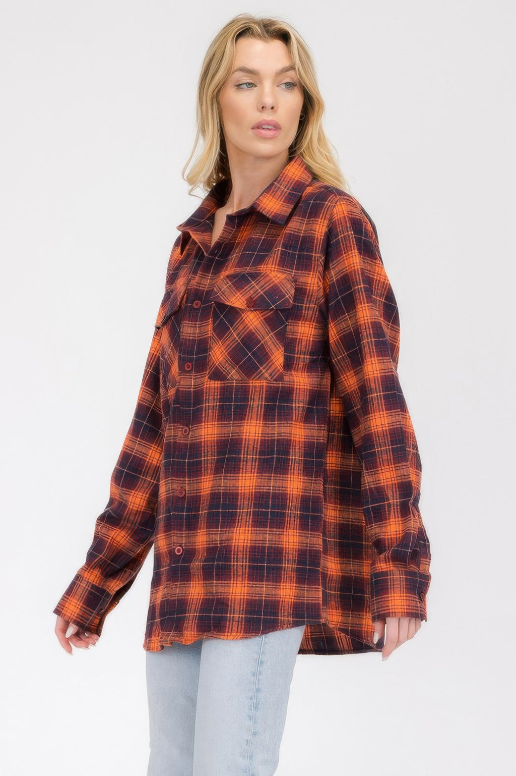 Boyfriend Long Sleeve Checkered Pop Flannel