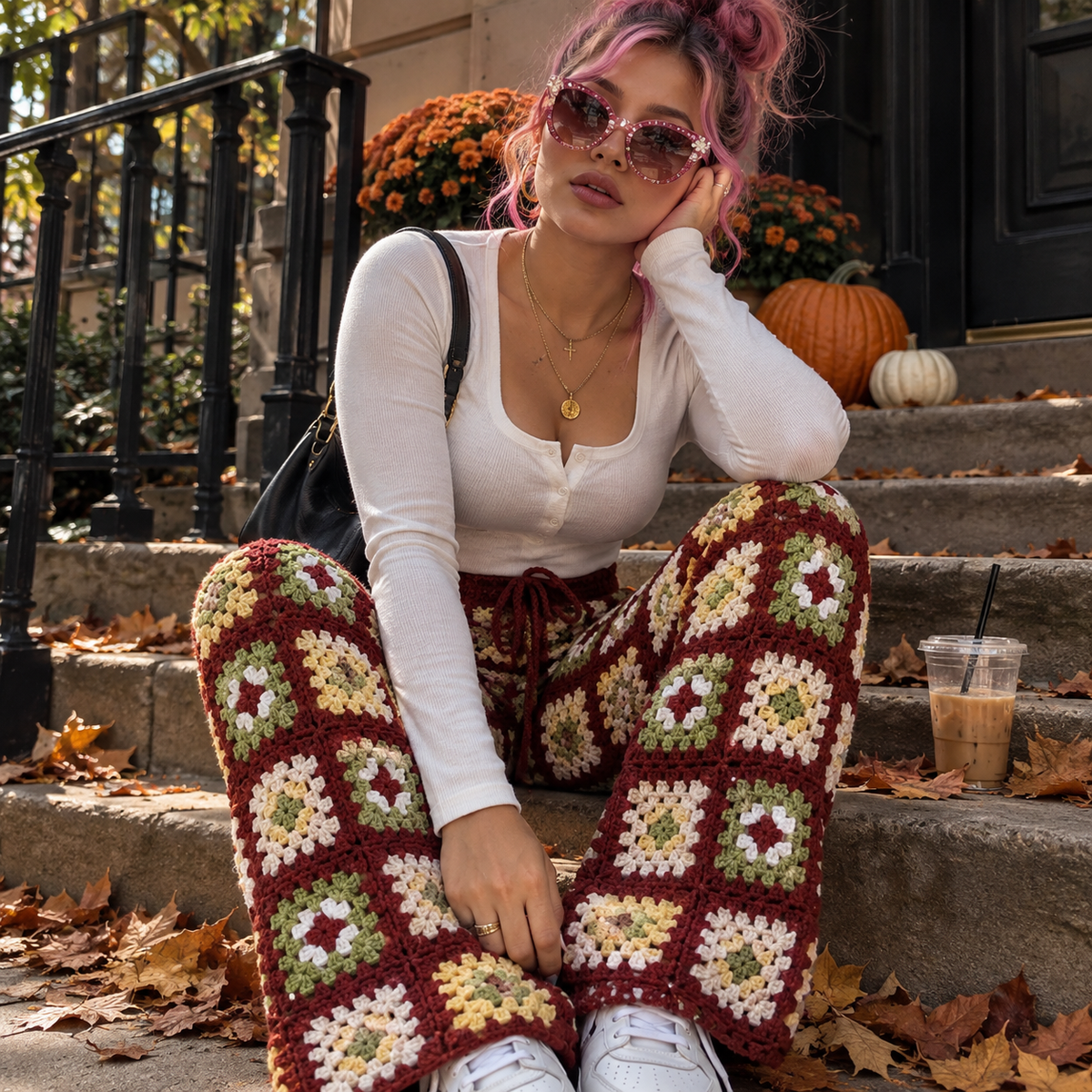Floral Crochet Knit Pop Trousers