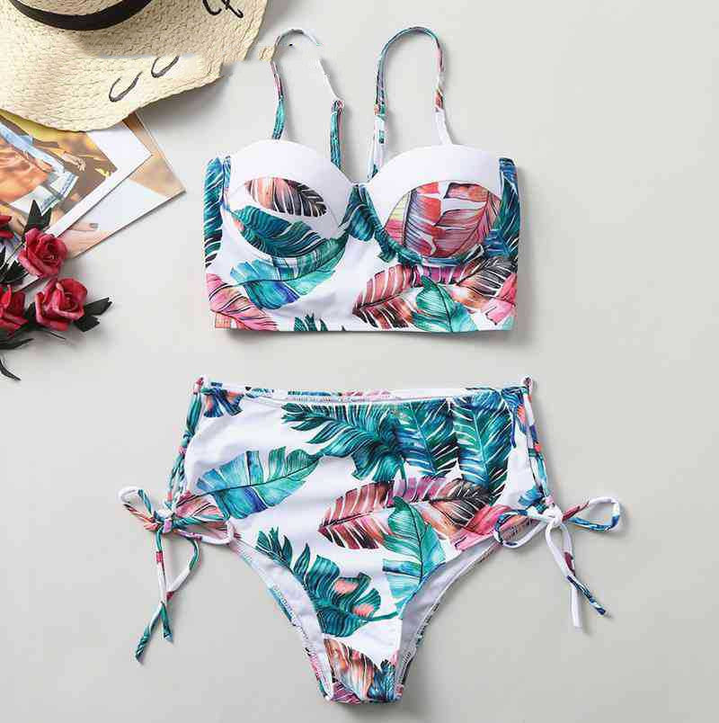 Tropical Print Push-Up Bikini Set – High Waist Women’s Summer Swimsuit