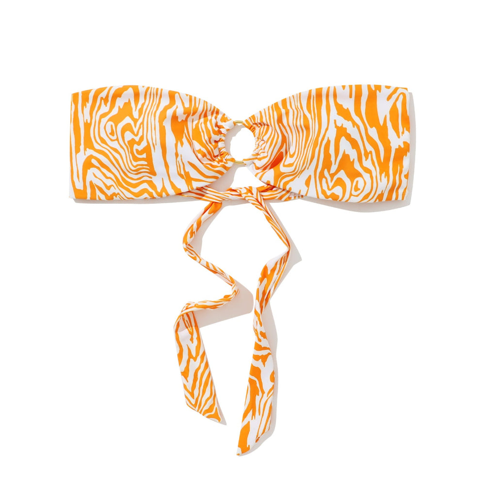 Orange and white zebra patterned bandeau top on a white background