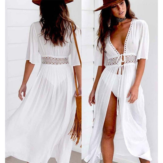 S-3XL Bohemian solid Beach Dress Beach Cover Up sun protection